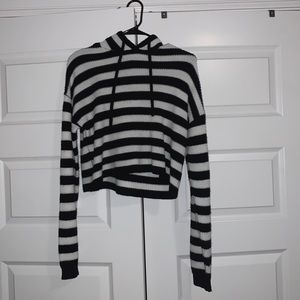 Black and white striped Crop Hoodie